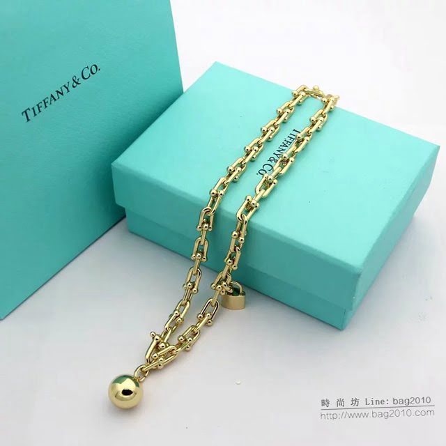 Tiffany飾品 蒂芙尼女士專櫃爆款關節U型鏈環圓形鎖吊墜雙層手鏈  zgt1813